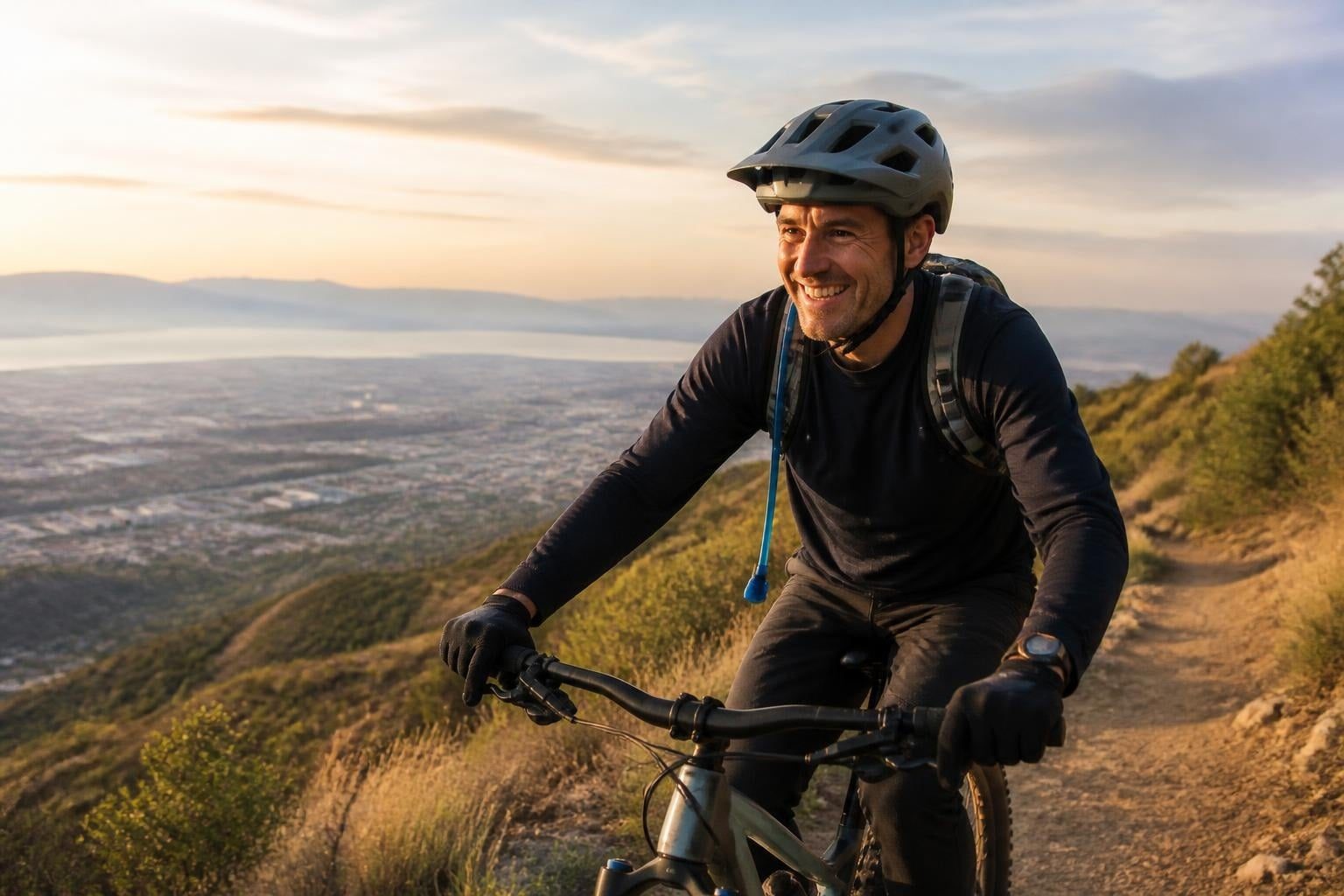 Man mountain biking in the foothills above Salt Lake City