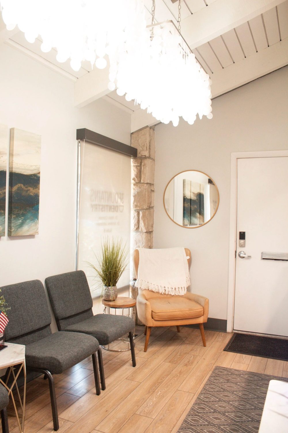 Waiting area with soft chairs and natural light